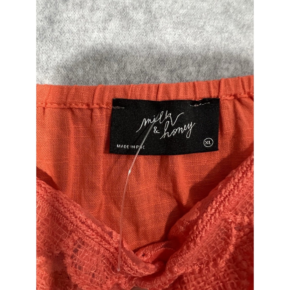NWT Milk & Honey Coral Orange Lace Trim Peplum Tank Top Women's XL Boutique - Picture 2 of 11